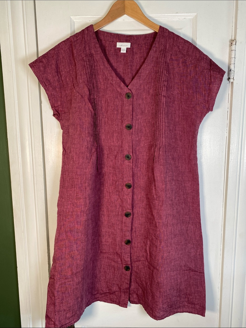 J Jill love linen Women’s Button-Front Linen Dress in Berry
